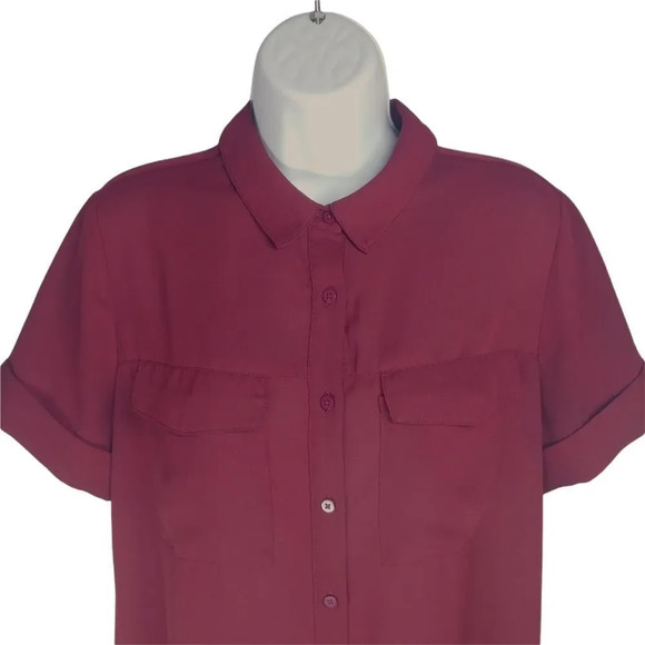 Reitmans Bowler  Style Blouse Semi Sheer Burgundy M - Picture 2 of 7